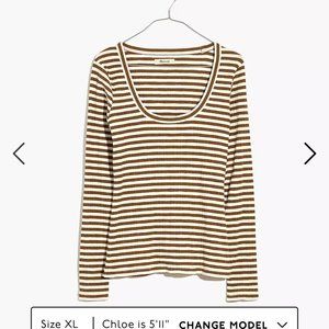 Madewell Pointelle Square-Scoop Long Sleeve Stripe Tee